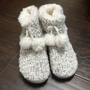 Gray and white fur slippers